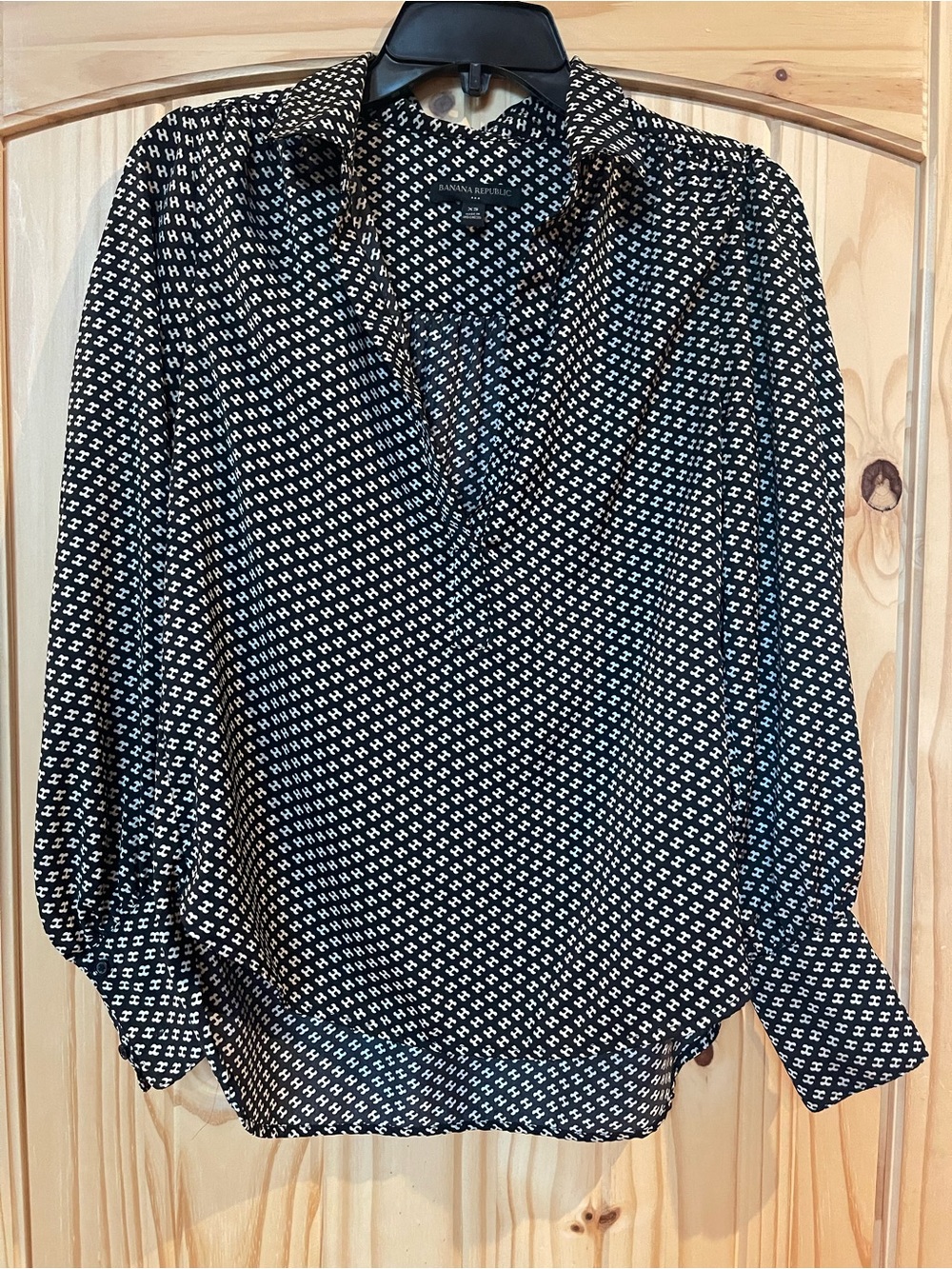Banana Republic Black and White Geometric-Print Blouse